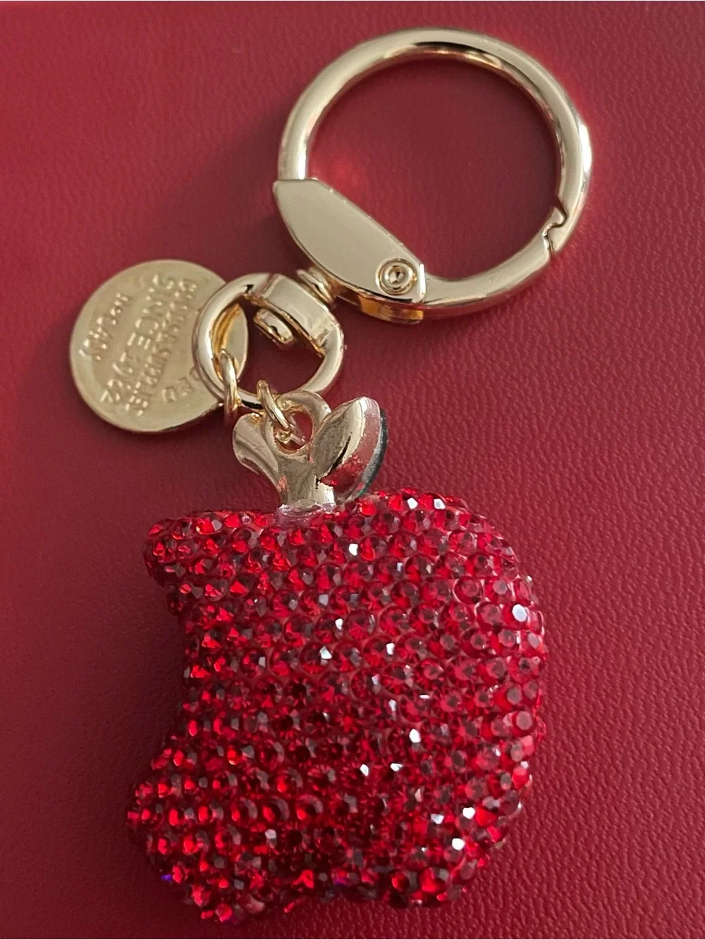 Sparkling Red Apple Keychain And Bag Charm - Gold Accent